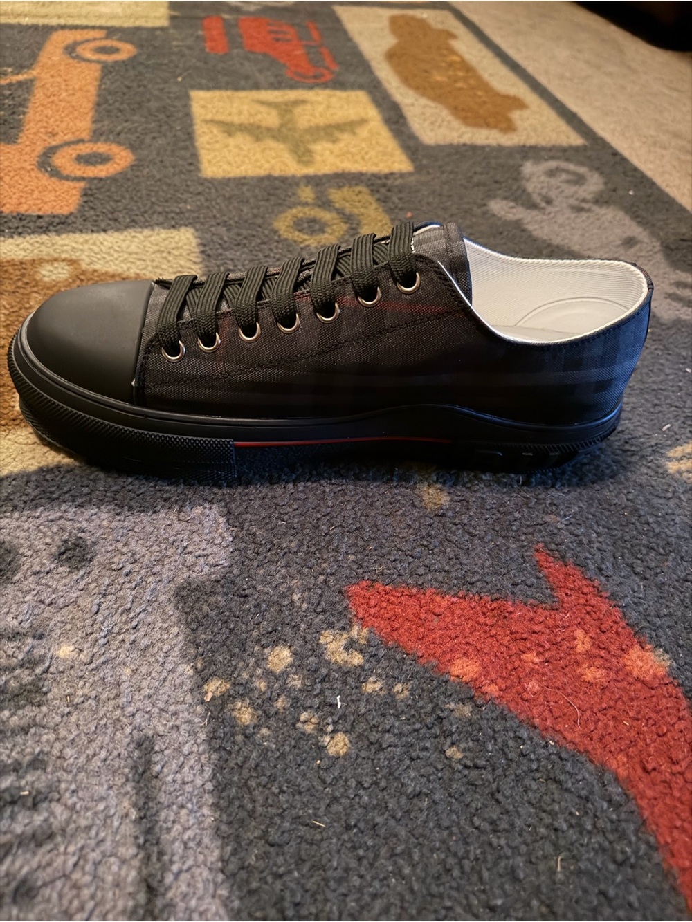 Burberry Black Low-Top Check Canvas Sneakers
